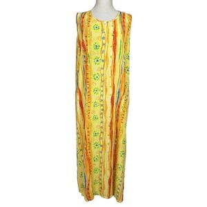 Vtg Big Hed Designs Dress Womens XL Yellow Floral Maxi Sundress Beach Funky Lady